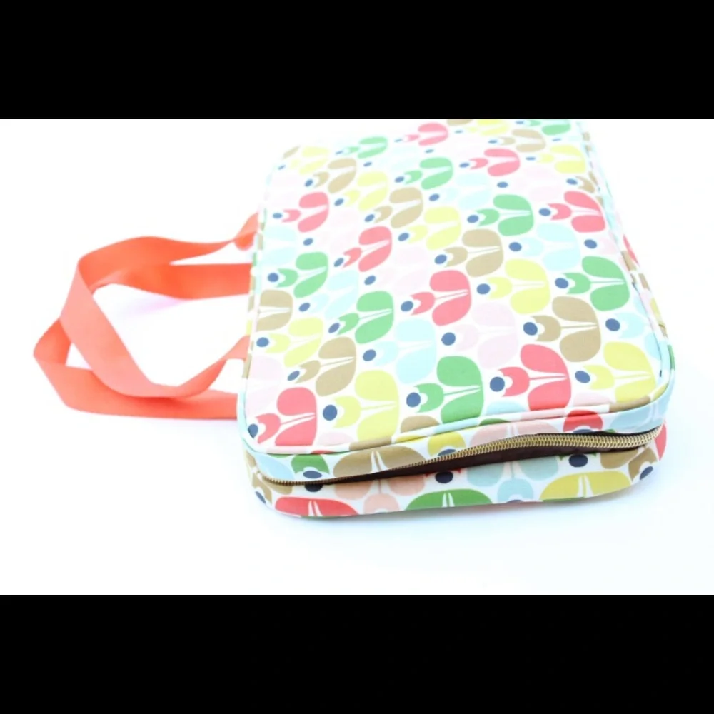 Orla Kiely Multicolor Floral Pattern Cosmetic Bag with Orange Handles